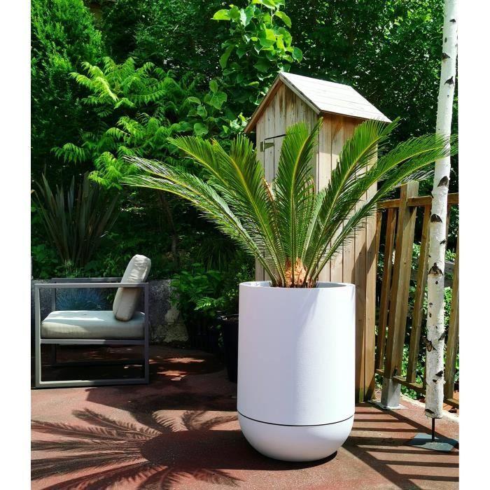 Bac à fleurs rond RIVIERA GRANIT TULIPE - Plastique - Diamètre 40 cm - Blanc