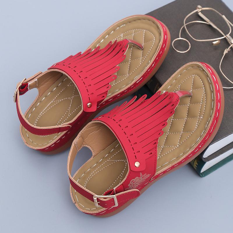 Large Size Tassel Leakage Toe Women's Sandals with Metal Needle Buckle Soft Sole Clip Toe Wedge  Zapatos De Mujer