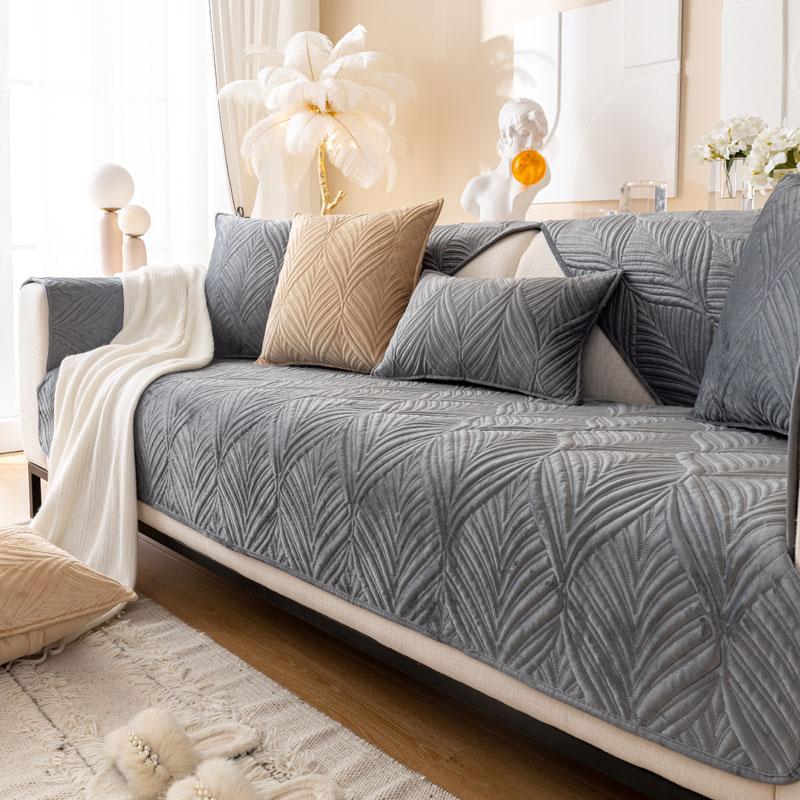 Modern Plush 3 Seater Couch Cover Quilted Sofa Slipcover Solid Velvet Single Chair Loveseat Covers Non-slip for Living Room