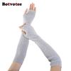 Botvotee Cashmere Arm Warmers Soft Y2k Accessories Sleeves for Women Arm Guard Winter Knit Warm Half Finger Fashion Pink Gloves