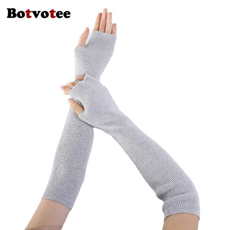 Botvotee Cashmere Arm Warmers Soft Y2k Accessories Sleeves for Women Arm Guard Winter Knit Warm Half Finger Fashion Pink Gloves