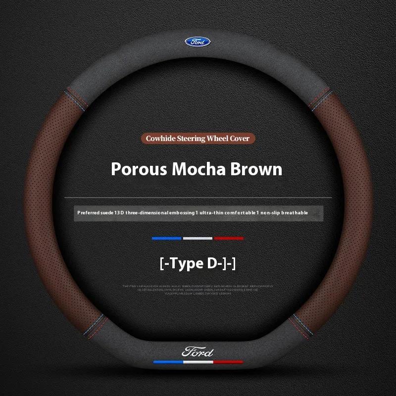 Car Suede 3D Coining Logo Antislip Steering Wheel Cover For Ford Mondeo Focus Raptor Puma Edge Explorer F150 Ranger Fusion Kuga XO7