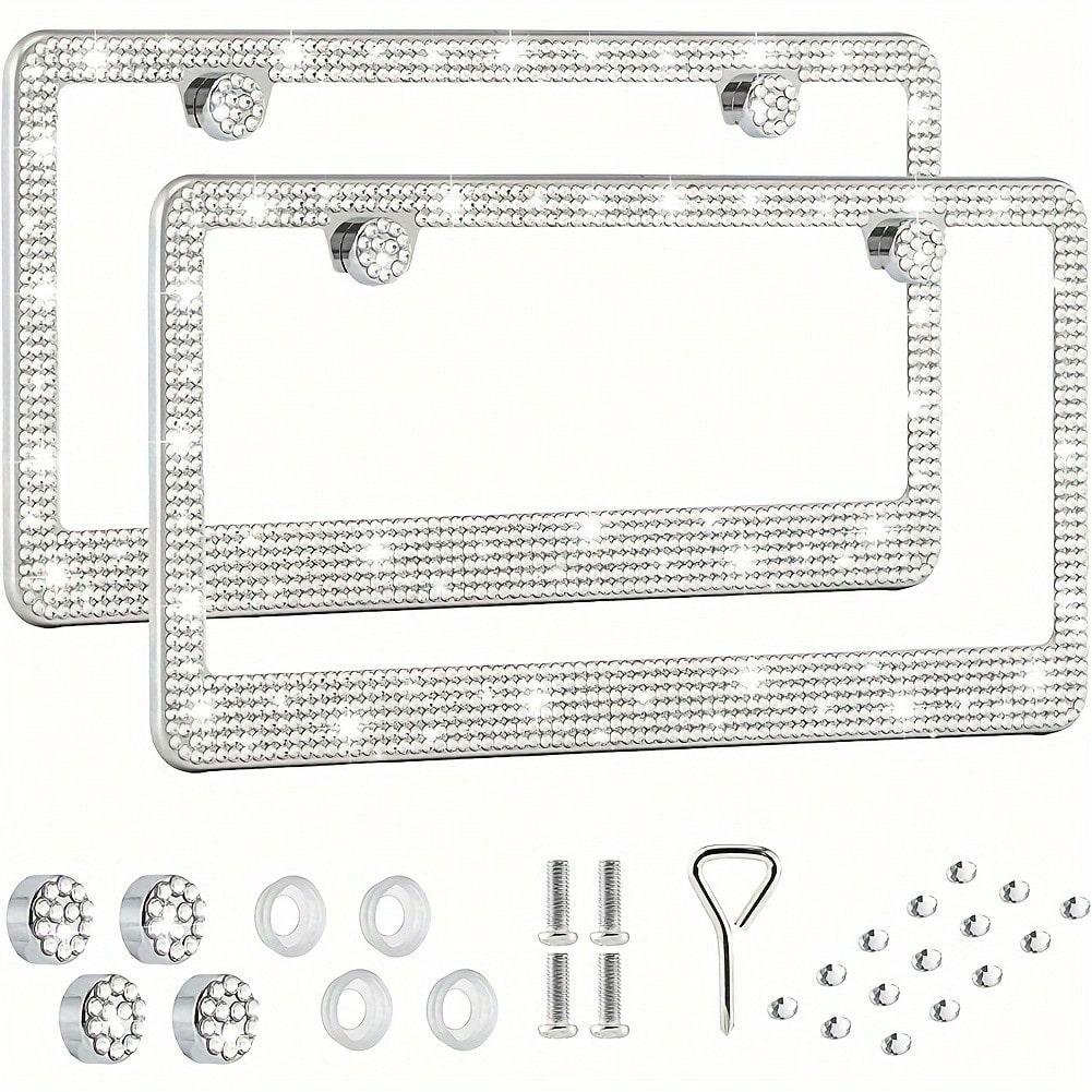 2 Stück Bling Strass Kennzeichenhalter, Funkelnde Kristall Auto Kennzeichenabdeckung mit Schraubkappen, Universeller Standard