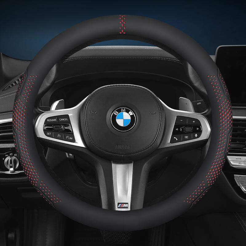 Universal Car Steering Wheel Cover 14.5-15 Inch, 3D Textured Non-Slip Design with Breathable Napa Leather