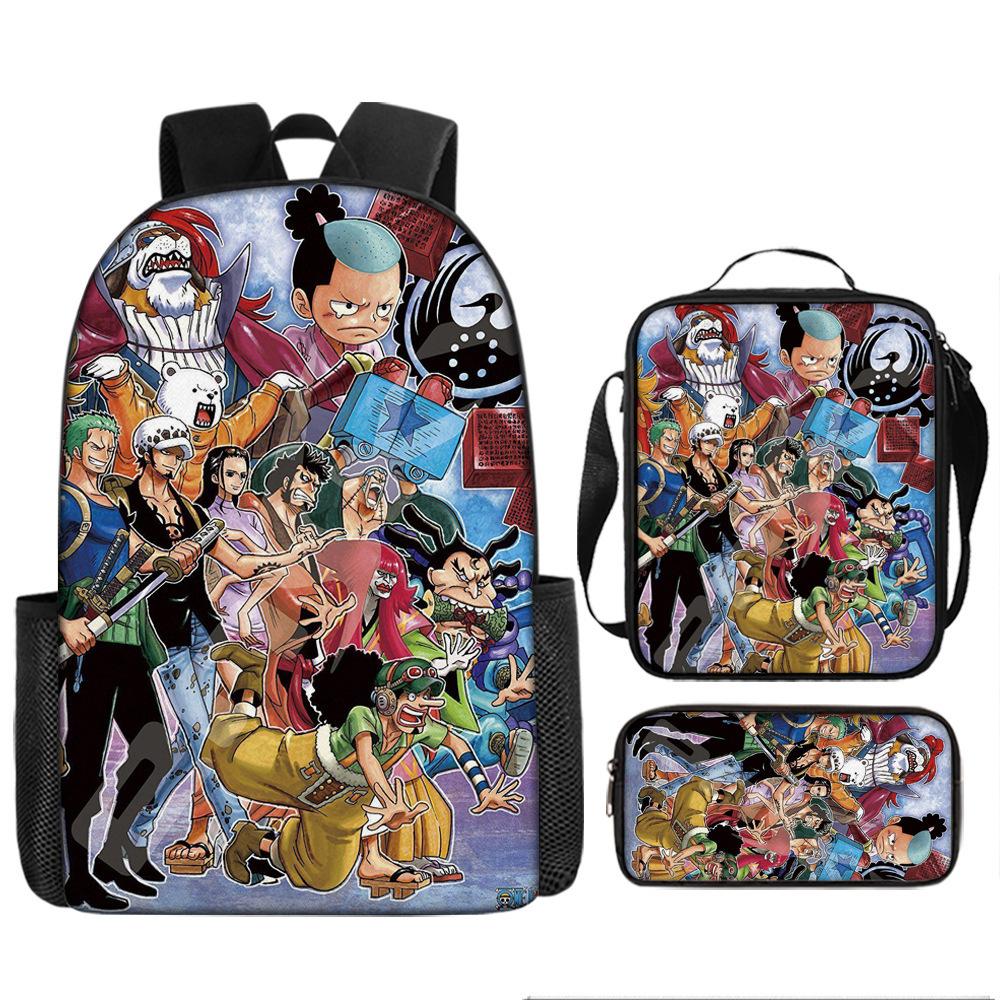 One Piece Cartoon Anime Rucksack Leichte Ergonomische Schultasche für Grundschüler Umhängetasche Federmäppchen Set