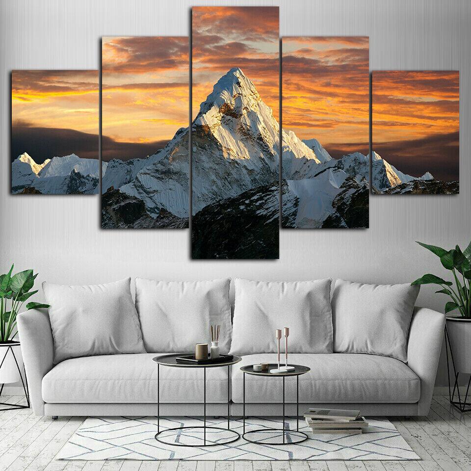 5Pcs Mount Everest Nature Mountain Top Canvas Print Poster Wall Art Decor Paintings HD Print No Framed 5 Pieces Pictures Modern