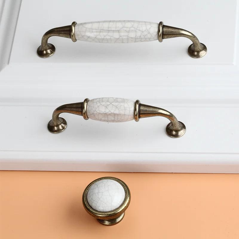 2pcs  Antique Crack Design Marble Ceramic Cabinet Drawer Knobs Handles