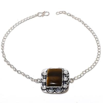 Браслет ручной работы из серебра 925 пробы с натуральным тигровым глазом 7-8 дюймов P3U97