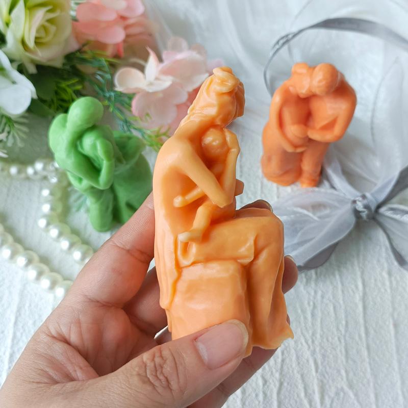 DIY Mother's Day Handmade Gifts Aroma Candle Silicone Mold Mother Holding Child Families Resin Plaster Ornament Molds
