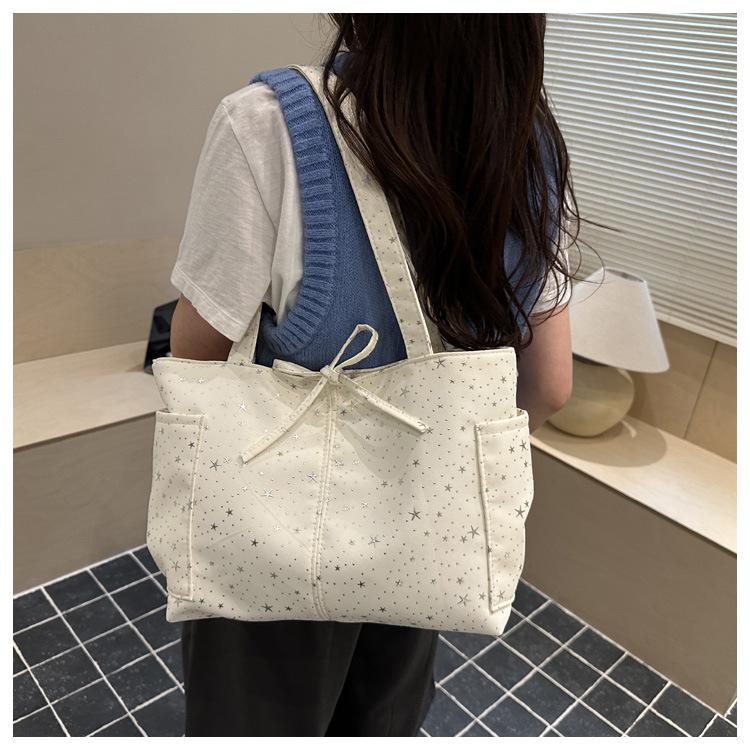 Simple Star Pattern Canvas Tote Bag for Women Large Capacity Casual Shoulder Handbag KTB