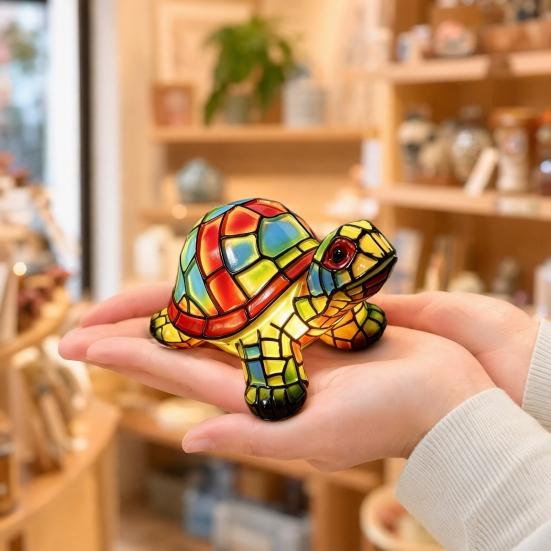 Huaqianguhh Turtle Stained Glass Night Light, Colorful Tabletop Lamp, Warm Glow Bedside Decor for Kids Room, Gift Animal Lovers