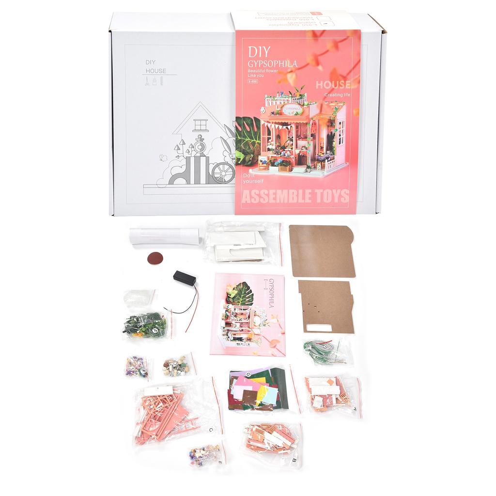 Flower DIY Assembly Dollhouse Mini Home Craft Model Doll House Model Toys Gift Decoration