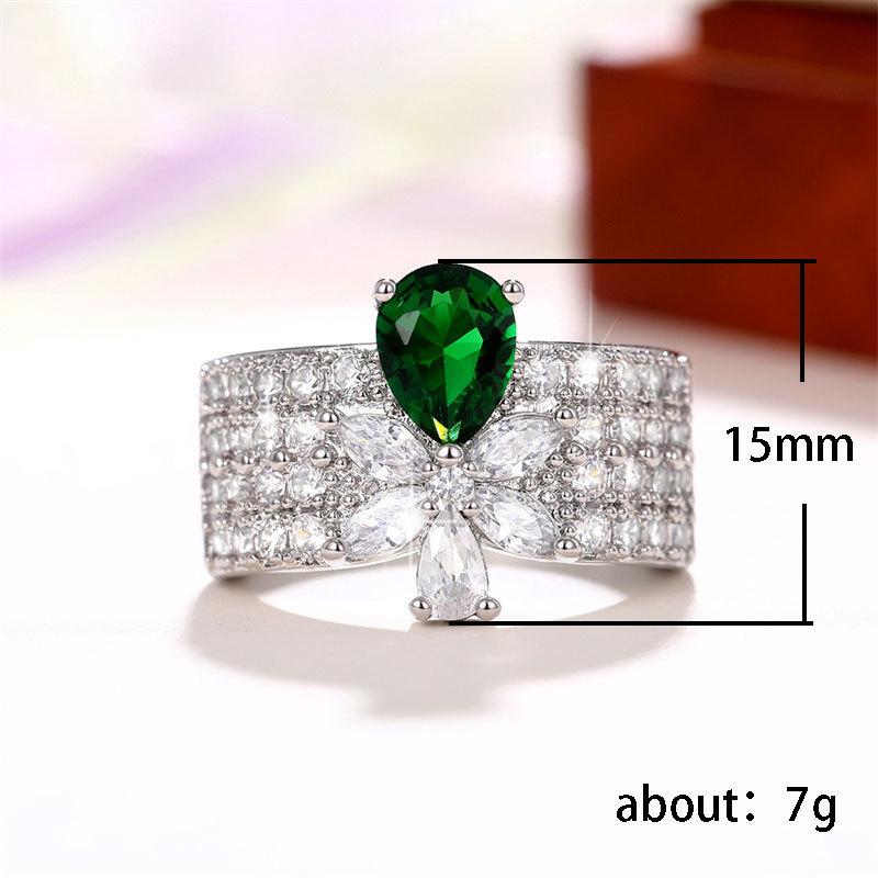 Sound Luxury Light Luxury Water Drop Zircon Ring, Full Of Pear-Shaped Flower Women'S Ring Accessories