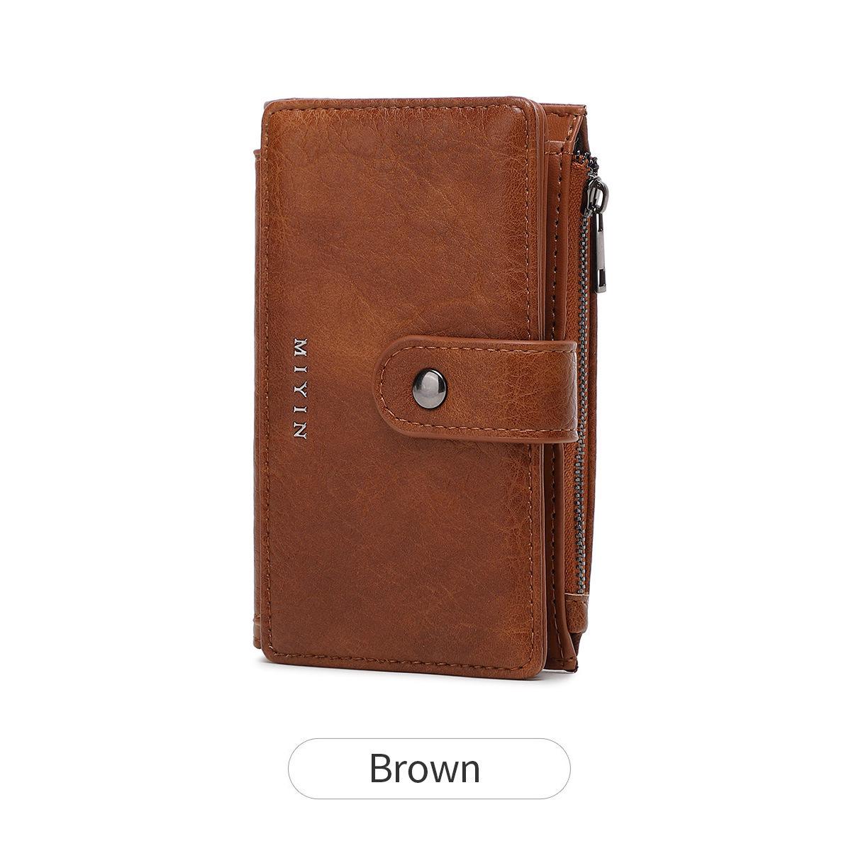 

Cross-Border RFID Women s Multi-Functional Tri-Fold Wallet with Retro Coin Purse коричневий