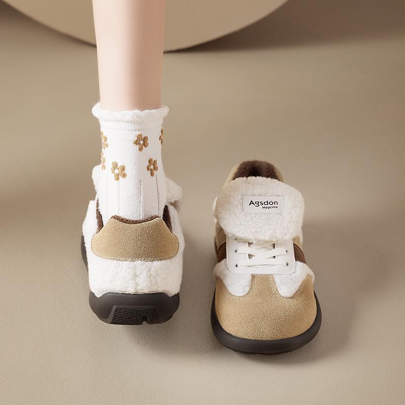 Augustus den velvet German training shoes women's 2025 new autumn and winter thickened cotton shoes Forrest Gump white shoes flip-top fluffy shoes