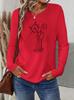 Spring and Autumn Women's 100% Cotton Fashion Casual Loose Butterfly Pattern Print Round Neck Long Sleeve T-shirt Base Shirt