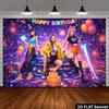 2D Flat Printing Anime Birthday Backdrop, Neon Cyberpunk Party Background