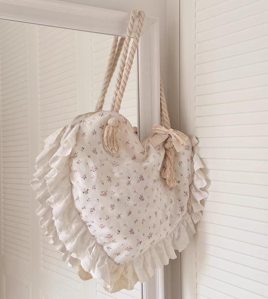 

JIAERDI Fairycore Floarl Shoulder Bags Purse Women Sweet Cute Lace Heart Large Capacity Handbag Ladies Vacation Shipping Bag Y2k