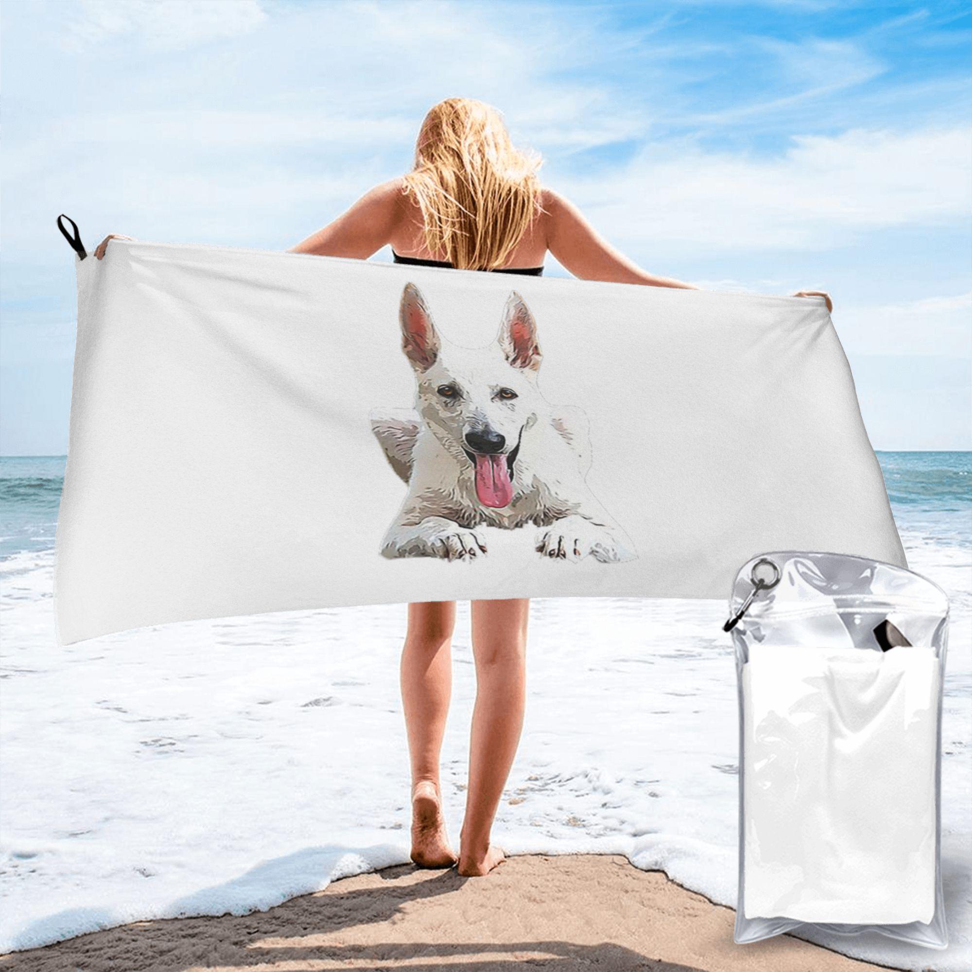 White Swiss Shepherd White German Shepherd Beach Towel Soft Microfiber Quick Dry Absorbent Quick Towels For Swimming 70x140 cm