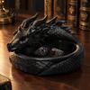 Dresser Top Storage 3D Printed Coiled Dragon Jewelry Tray, Dark Fantasy Trinket Organizer Dish, Theme Party Supplies Gothic Desk for Entryway,