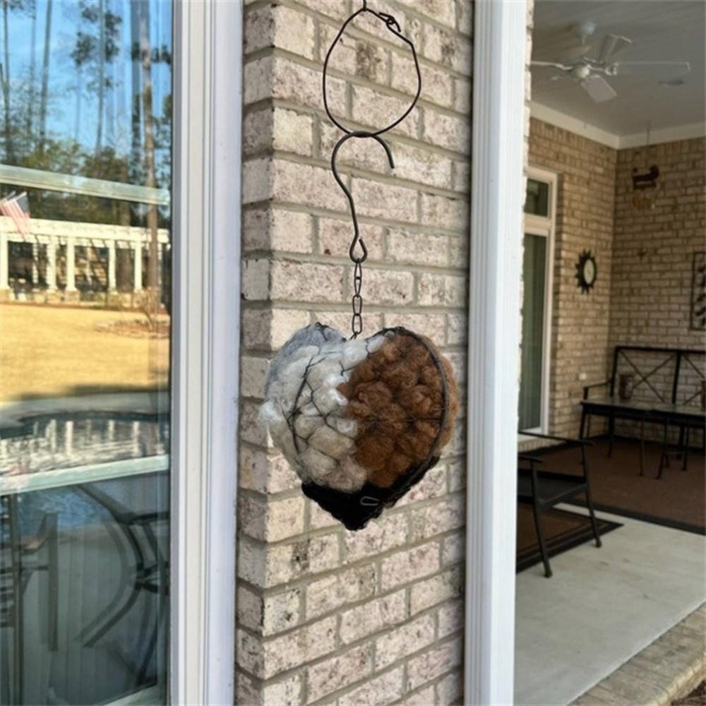 Håndlaget Alpakkafiber Fuglerede Hjerte Hjerteform Påfyllbar Fuglereder Materialholder Bomullsvatt Værbestandig