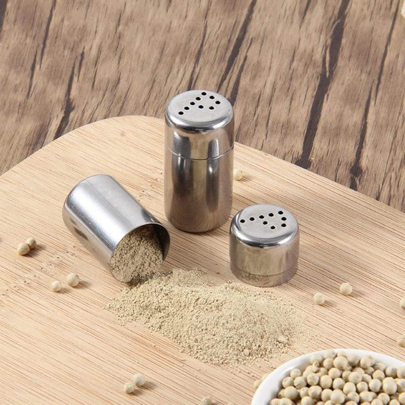 4Pcs Stainless Steel Miniature Salt Shakers Seasoning Box Condiment Holders Easy Carry Spices Container for Restaurant