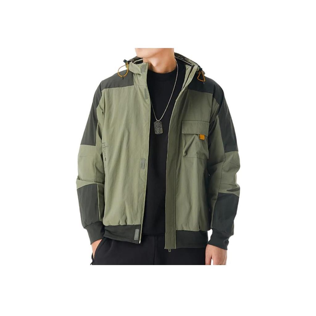 Adidas Color Block Windproof Casual Fleece Hooded Jacket Men Jackets Green GR6953