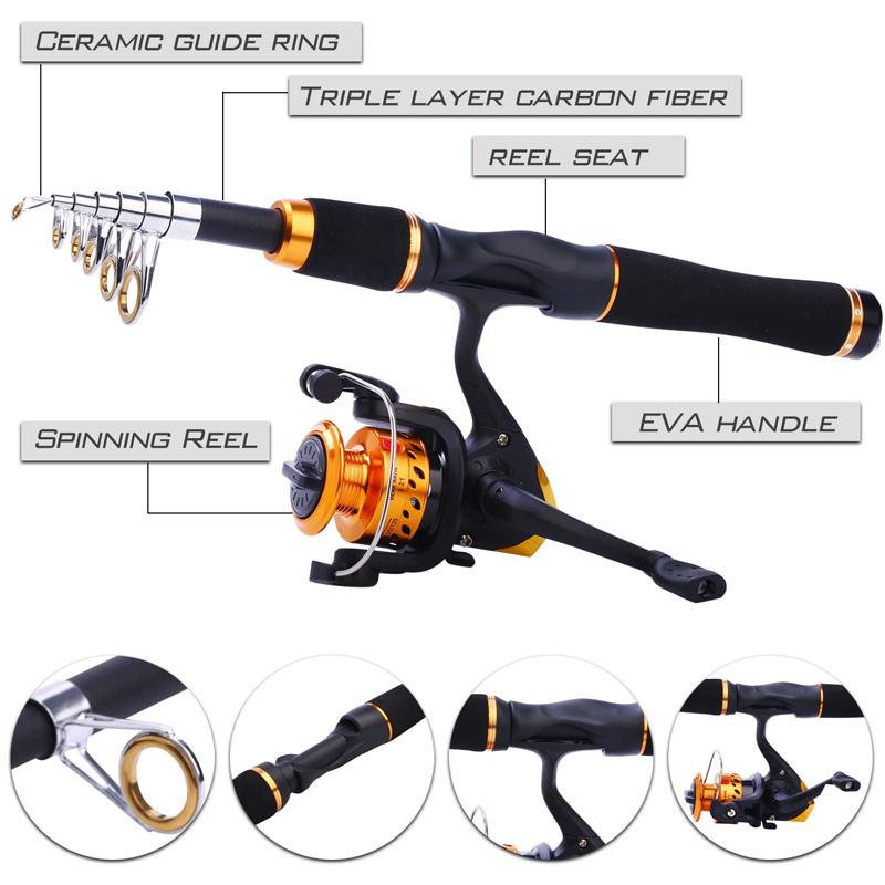 Fishing Rod Reel Combos with Telescopic Pocket Fishing Pole Spinning Reels for Travel  Kids Fishing