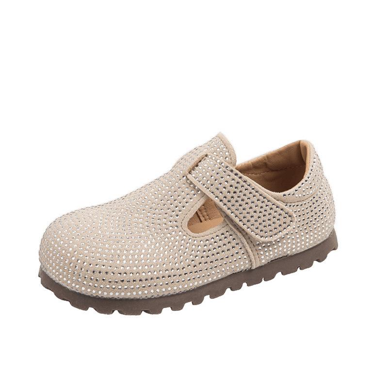 Foreign style girls fashion rhinestone Birkenstocks 2025 autumn new children's soft-soled comfortable leather shoes casual shoes single shoes