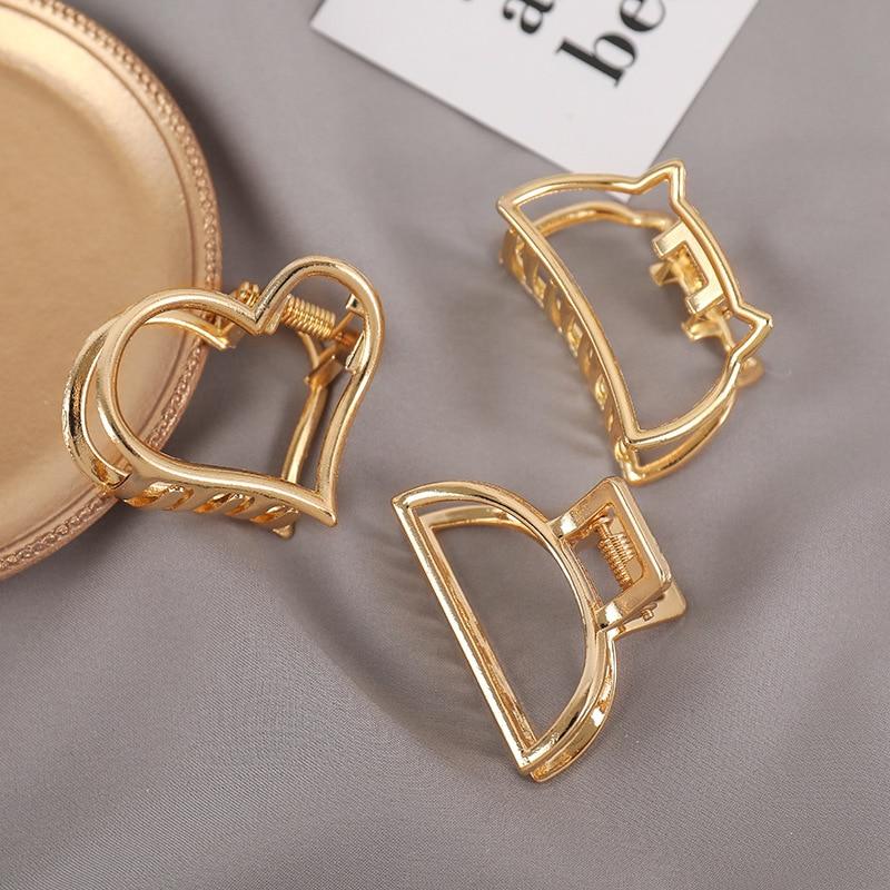 1Pc Cute Cat Ear Gold Metal Mini Geometric Hair Claw Hairpin Crab Hair Clips Fashion Women Girls Hair Accessories