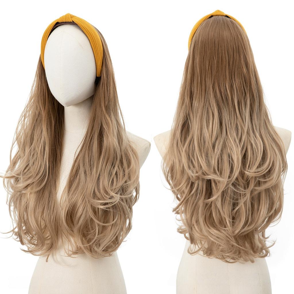 Women's Hair Hoop Half Headgear Light Brown Large Wave Synthetic Wig | Reissue Long Curly Wig