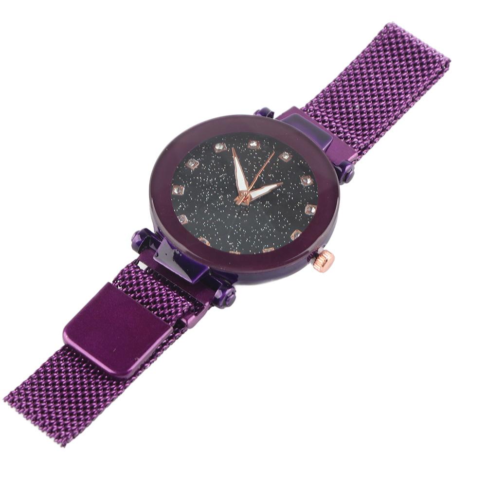 Casual Alloy Quartz Round Dial Female Rhinestone Watch Silicone Strap Wristwatch (Purple)