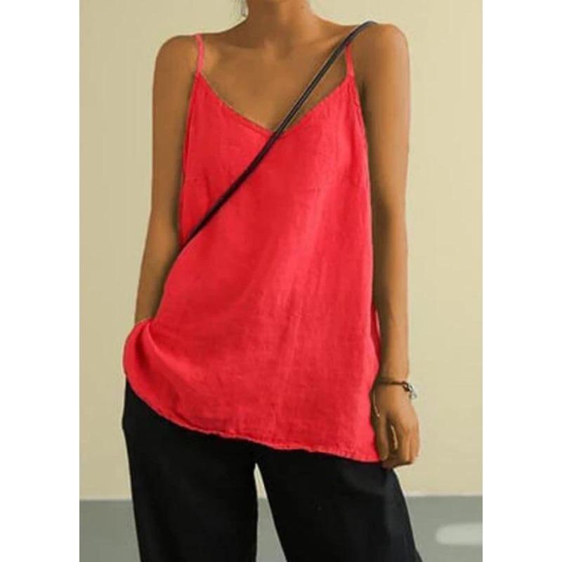 JPNTKY Women's Fashion Casual Solid Color Print Sleeveless V-Neck  Blouses & Shirts