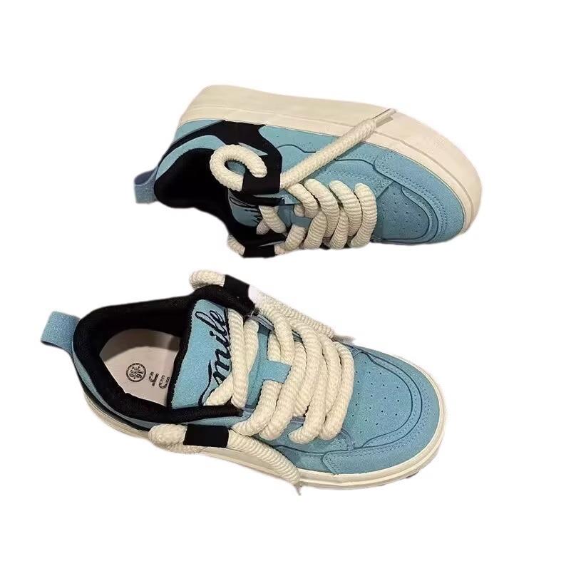 Niche design thick rope bread shoes women's 2025 new fashion chic lace-up white shoes women's casual skateboard shoes