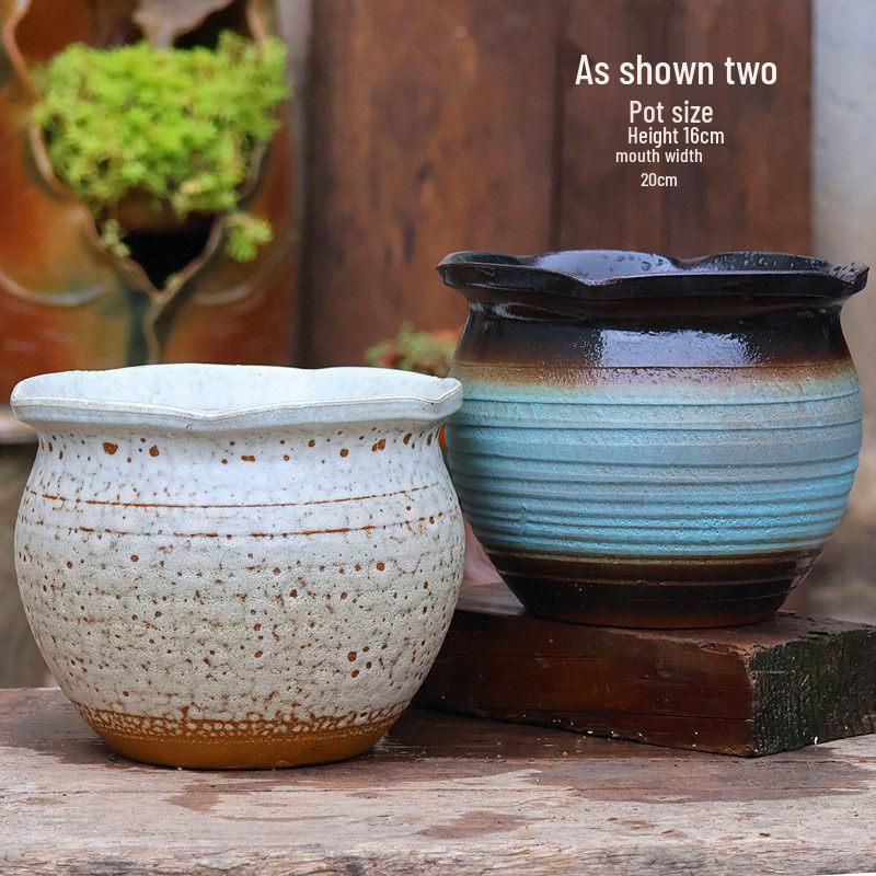 Handmade Vintage Coarse Pottery Large Succulent Planter, Breathable Purple Clay Flower Jar