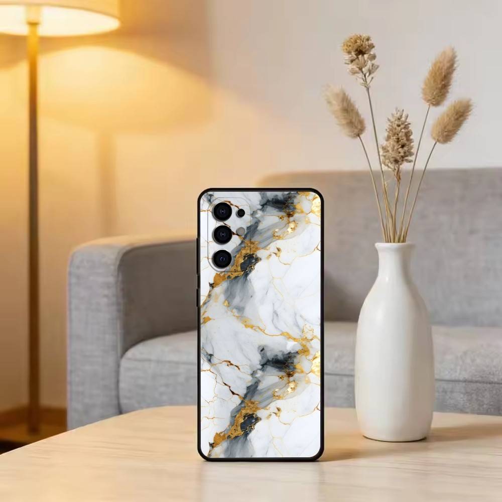 Stylish Marble Pattern Phone Case Black Silicone Soft For Samsung S25,S24,S21,S22,S23,S30,Ultra,S20,Plus,Fe,Lite