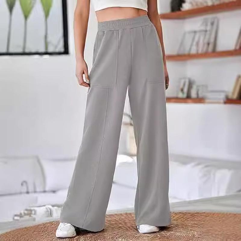 

Women Autumn Winter Casual Solid Color Pocket High-Waisted Straight-leg Pants XXXL