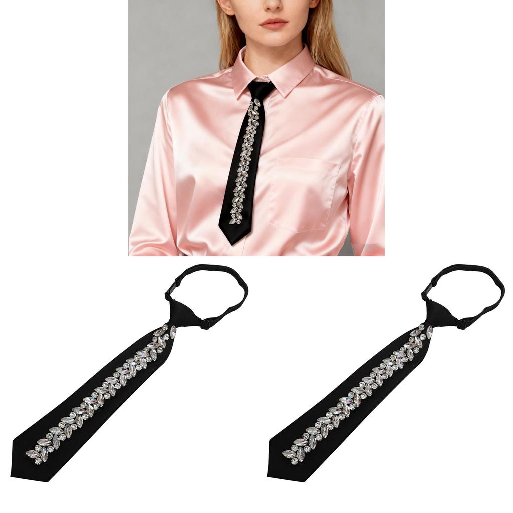 No Brand Womens Geometric Polyester Tie With Rhinestone Accents For Office And Casual Wear