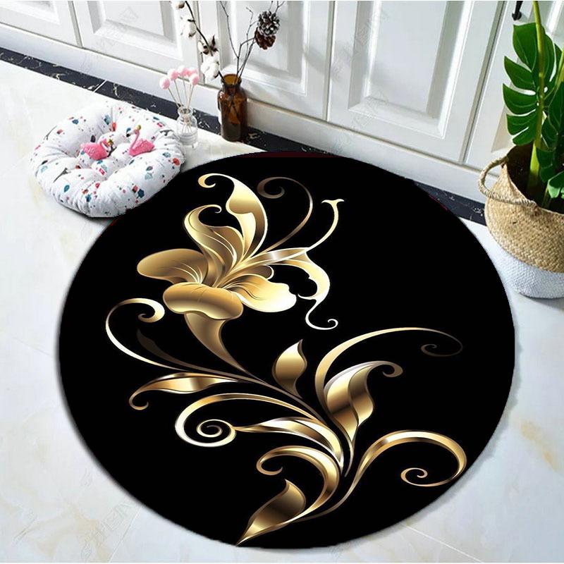 1 Stück runde Teppiche mit goldenem Blumenmuster, wasserdicht, rutschfest, dick, gepolstert, strapazierfähig, bequem, Stehmatte für die Küche