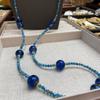 New Chinese Style Color Gold Starry Sky Blue Gold Sprinkled Glass Bead Necklace Gypsy Star Burst Blue Variety Of Wearing Bead Chain