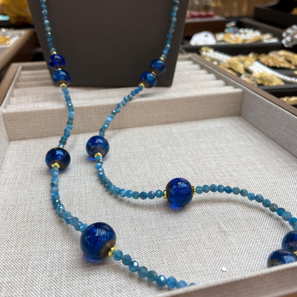 New Chinese Style Color Gold Starry Sky Blue Gold Sprinkled Glass Bead Necklace Gypsy Star Burst Blue Variety Of Wearing Bead Chain