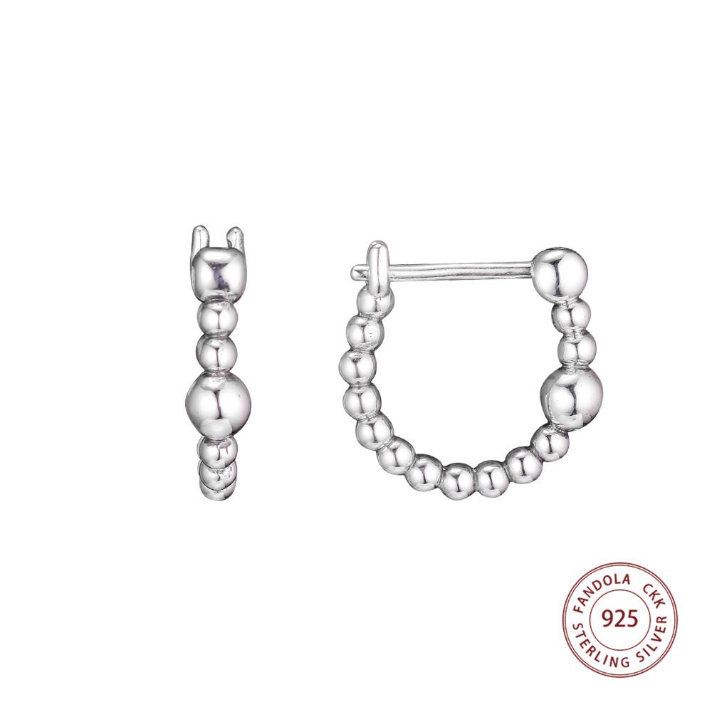 Genuine 925 Sterling Silver String of Beads Hoop Earrings for Women Earings Fashion Jewelry Wedding Party Gift