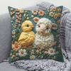 Easter Bunny Pillowcase Imitation Embroidery Lamb And Chick Print Pillowcase Farmhouse Throw Pillow Cover for Parties Living Room Couch Sofa Decor