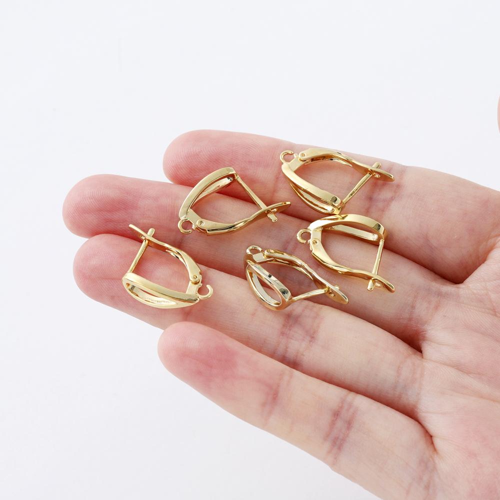 4PCS 14x20MM Hole 1.6MM 14K 18K Gold Color Brass Ear Hook With Pins Earring Clasp DIY Jewelry Making Findings Accessories