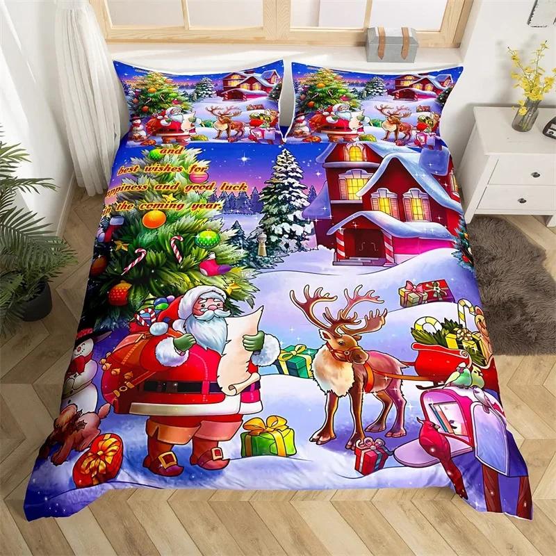 

Comforter Merry Christmas Christmas Theme Bedding Set Microfiber Cartoon Comforter Xmas New Year Gift Twin Queen Bed Set Comforter (quilt)-EU Single(135*200cm)3pcs