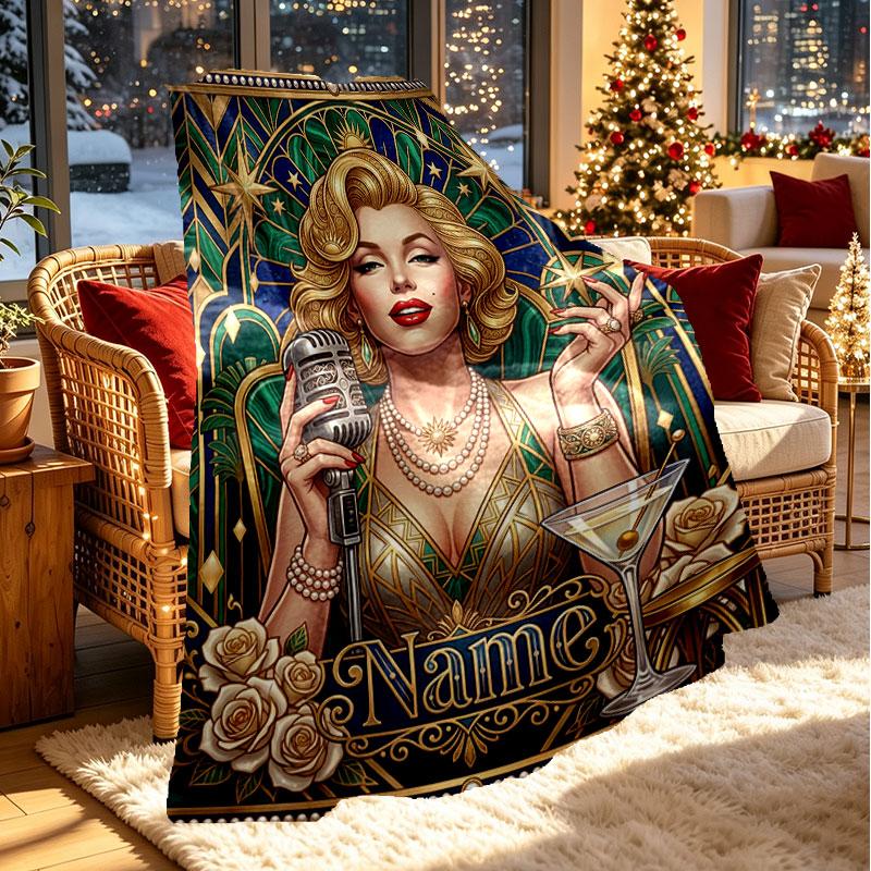 Gepersonaliseerd Dekentje met Naam, Marilyn Monroe Print, Woondecoratie, Slaapkamer, Bank, Kamperen, Sofa, Cadeaus voor Verjaardag Kerst