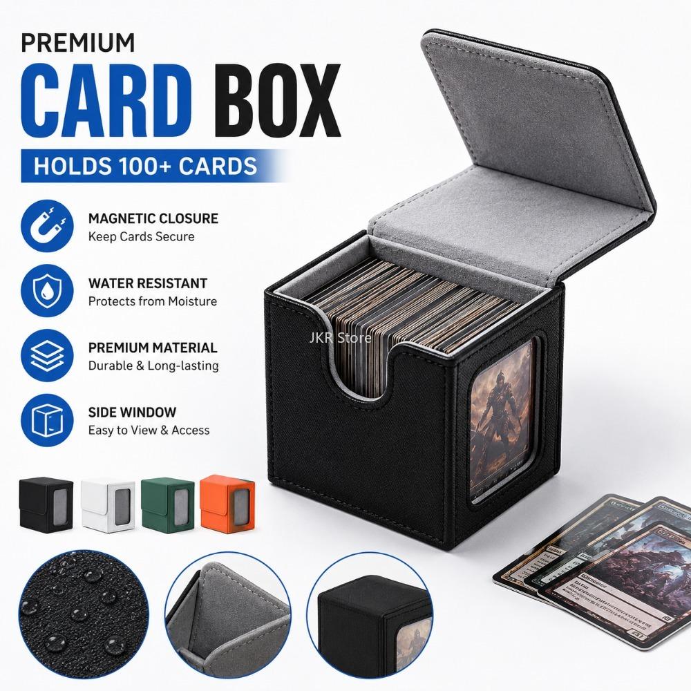 PU Card Storage Box with Window Magnetic Closure Stain Resistant Deck Case Moisture Proof Lid for Trading Card Collection