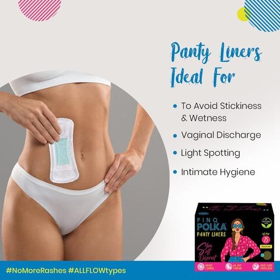 PINQ POLKA Super-Soft Ultra Slim Pantyliners for Intimate Hygiene of Women, Regular(155mm) and Large(180mm) - Pack of 2-50 Pieces