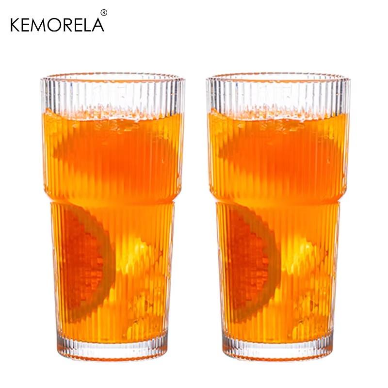 

KEMORELA 2/4PCS Ribbed Glass Tumbler 590ML Large Capacity Drinking Glasses for Family gathering Iced Coffee Juice and Cocktails 501-600ml