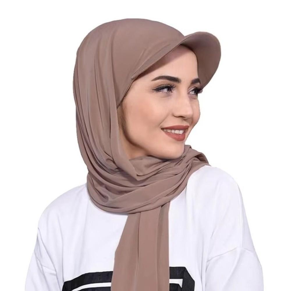 Simple Sun Visor Turban Solid Color Hijab Shawl Hat Long Brim Bandana Cap  Outdoor